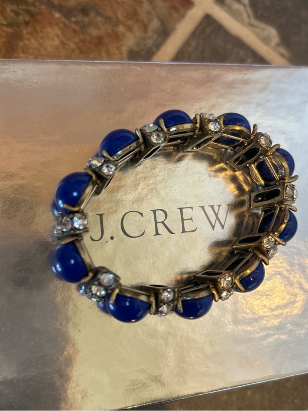 J. Crew Blue Cabochon and Crystal Stretch Bracelet - Women Jewelry - Picture 3 of 4